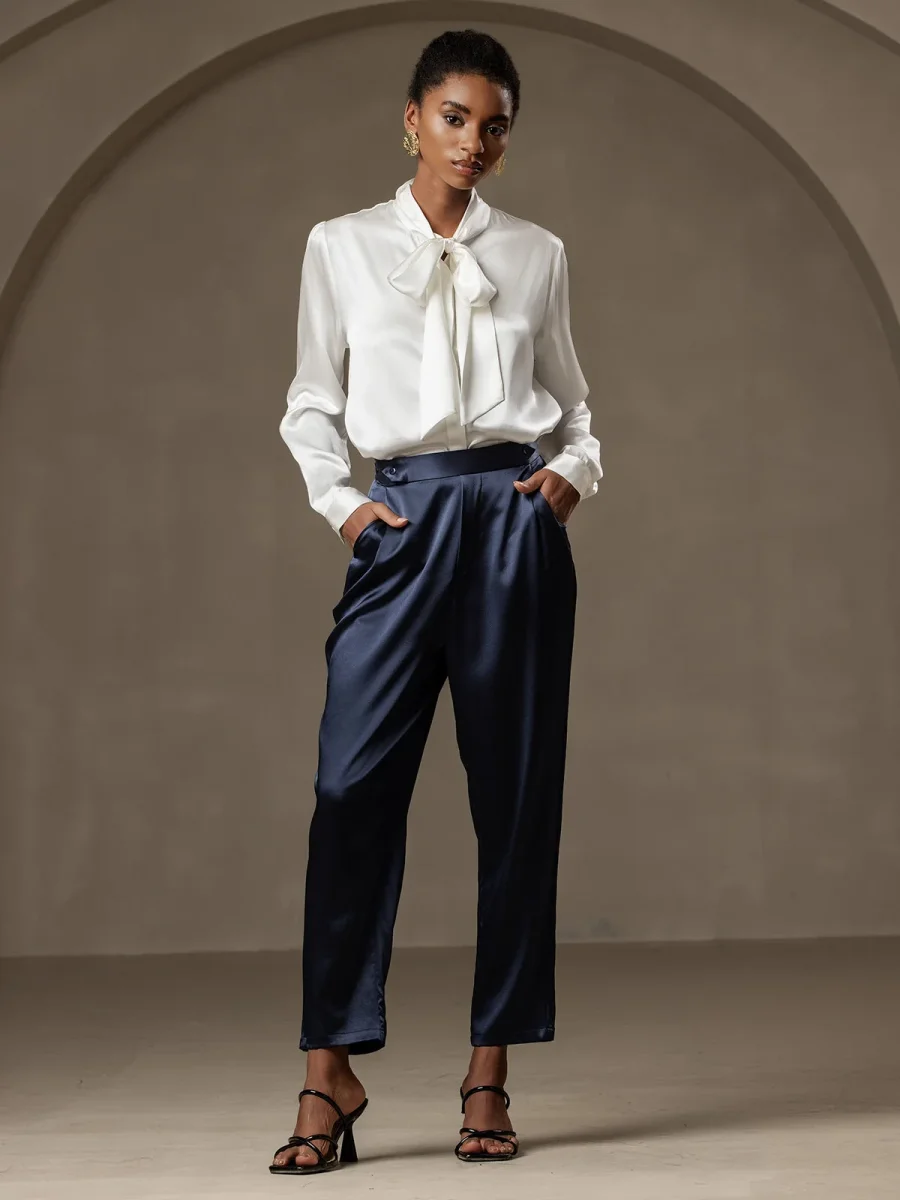 19Momme Pantalones de seda a la moda estilo carrot