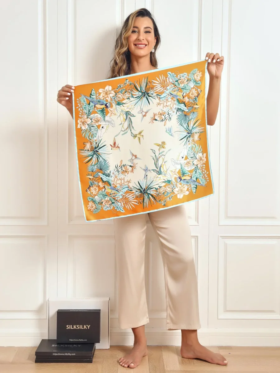 Pañuelo cuadrado estampado de seda pura 70x70cm/27.6 - Imagen 8