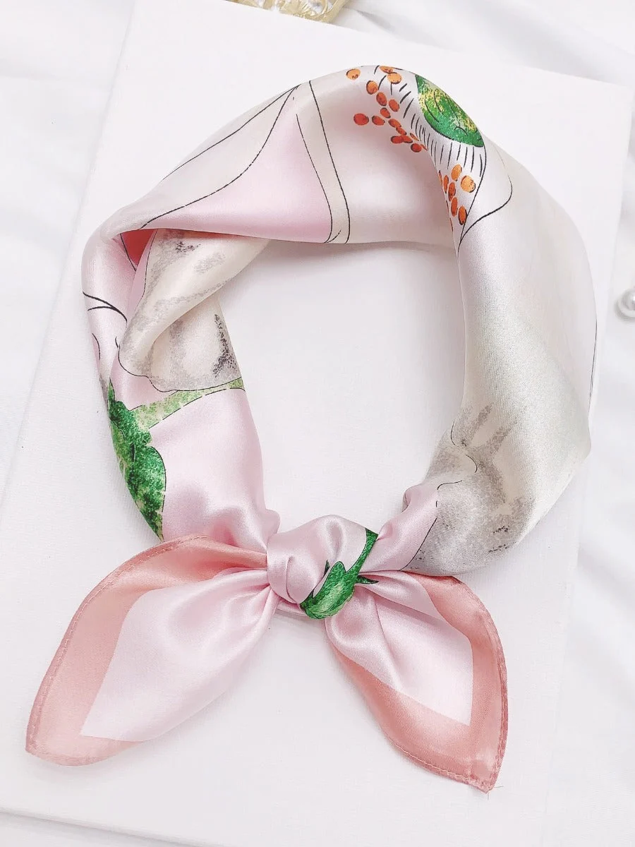 Pañuelo Cuadrado Estampado Floral Seda Pura 53x53cm - Imagen 2