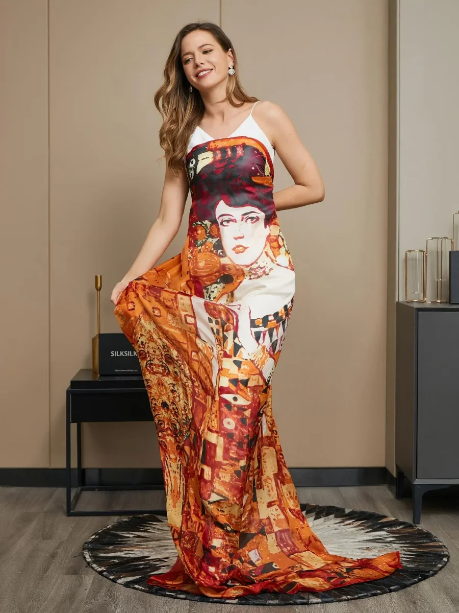 Bufanda Rectángulo Estampado Seda Pura / Chal 175x105cm