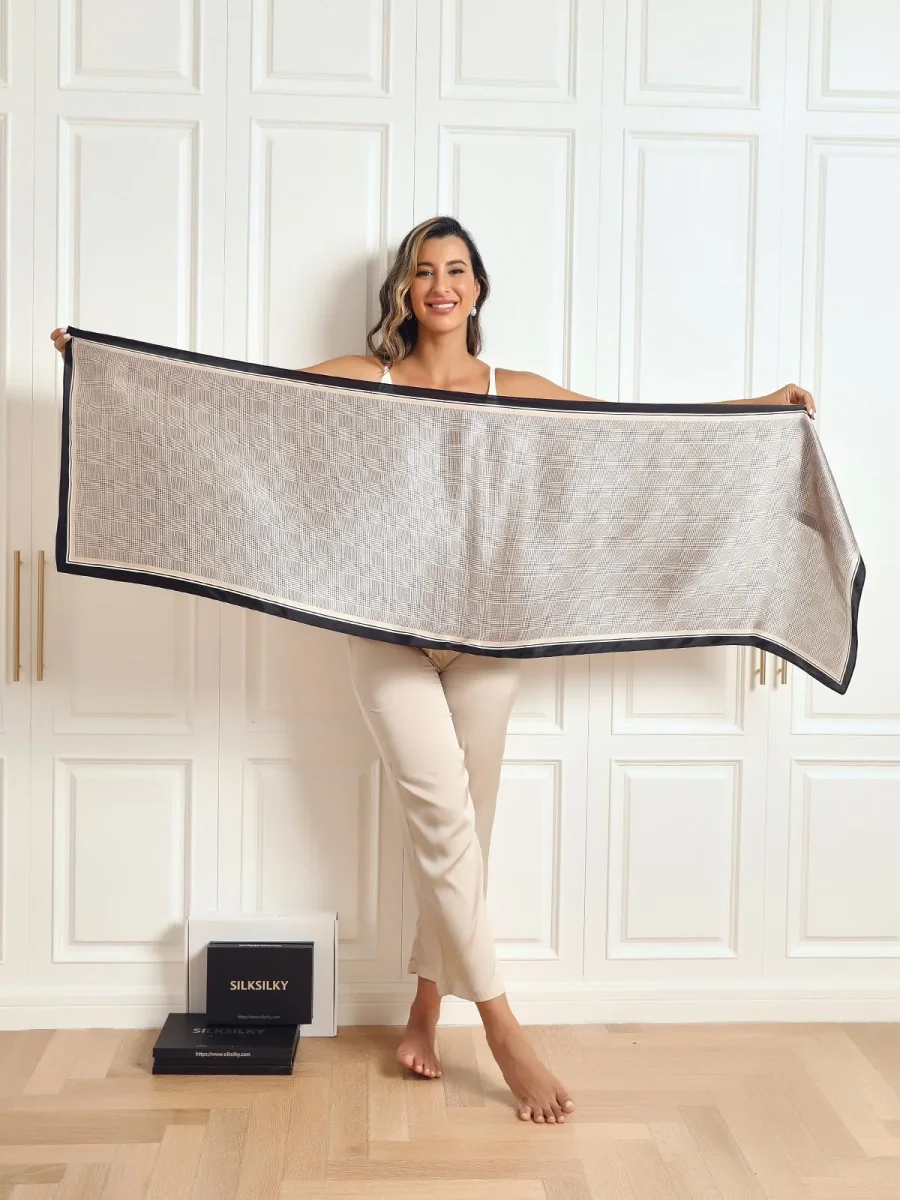 Pañuelo Rectangular Largo Estampado 100% Seda Morera 170x53cm - Imagen 3