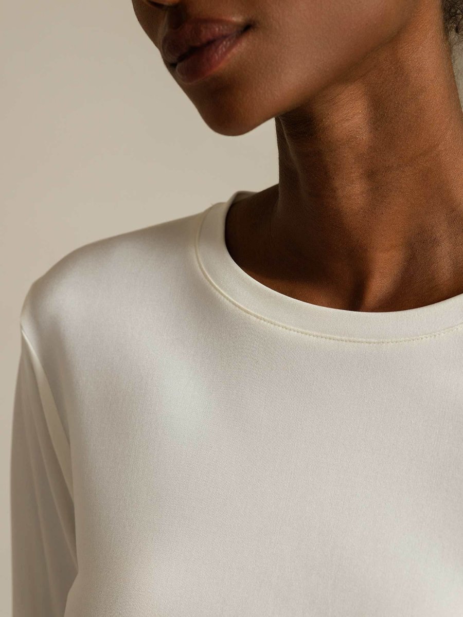Top De Mujer De Pura Seda De Manga Larga Con Cuello Redondo - Imagen 5