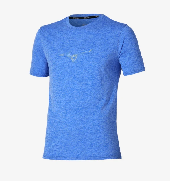 CAMISETA MIZUNO HOMBRE CORE RUNBIRD SHORT SLEEVE (ELM-NEGRO-AZUL)