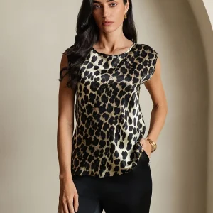 Blusa De Seda 19Momme Para Mujer Con Estampado De Leopardo Y Manga Corta