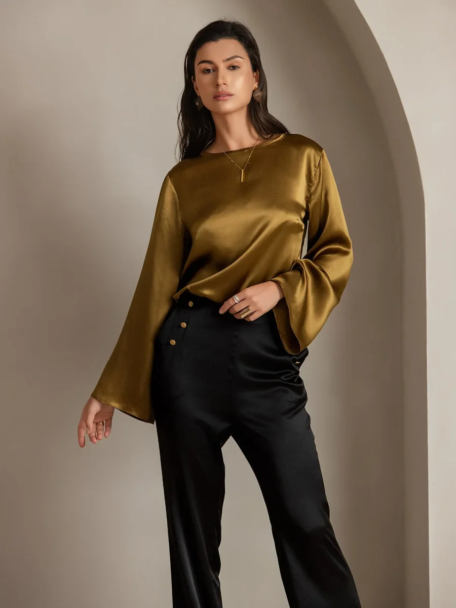 19Momme Seda Ajustado Botón Bolsillos Traje Pantalones - Imagen 9