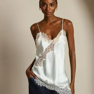 Top Camisola 100% Seda De Mora Encaje Dobladillo Asimétrico