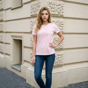 Camiseta de algodón con letras bordadas
