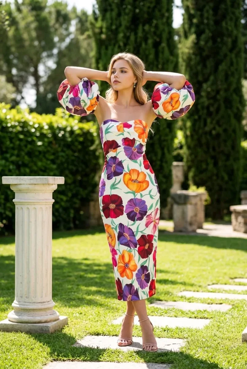 Vestido de cocktail Carolina, de estampado floral y corte midi - Imagen 3
