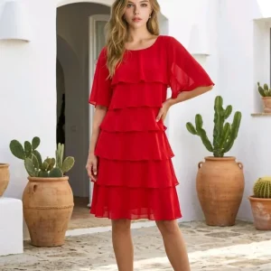 Vestido de cocktail Monica, en tejido de gasa a capas