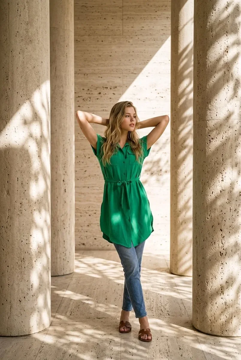 Vestido camisero con cinturón - Imagen 5
