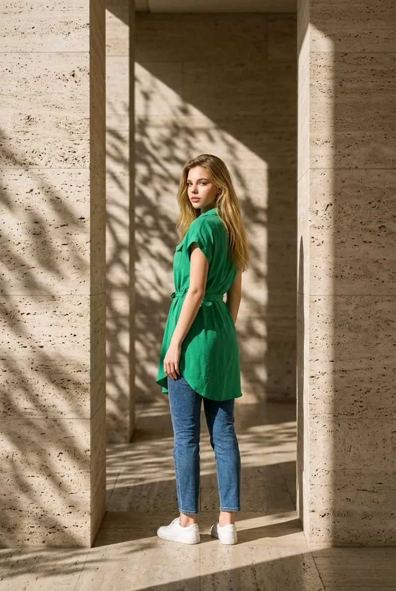 Vestido camisero con cinturón - Imagen 7