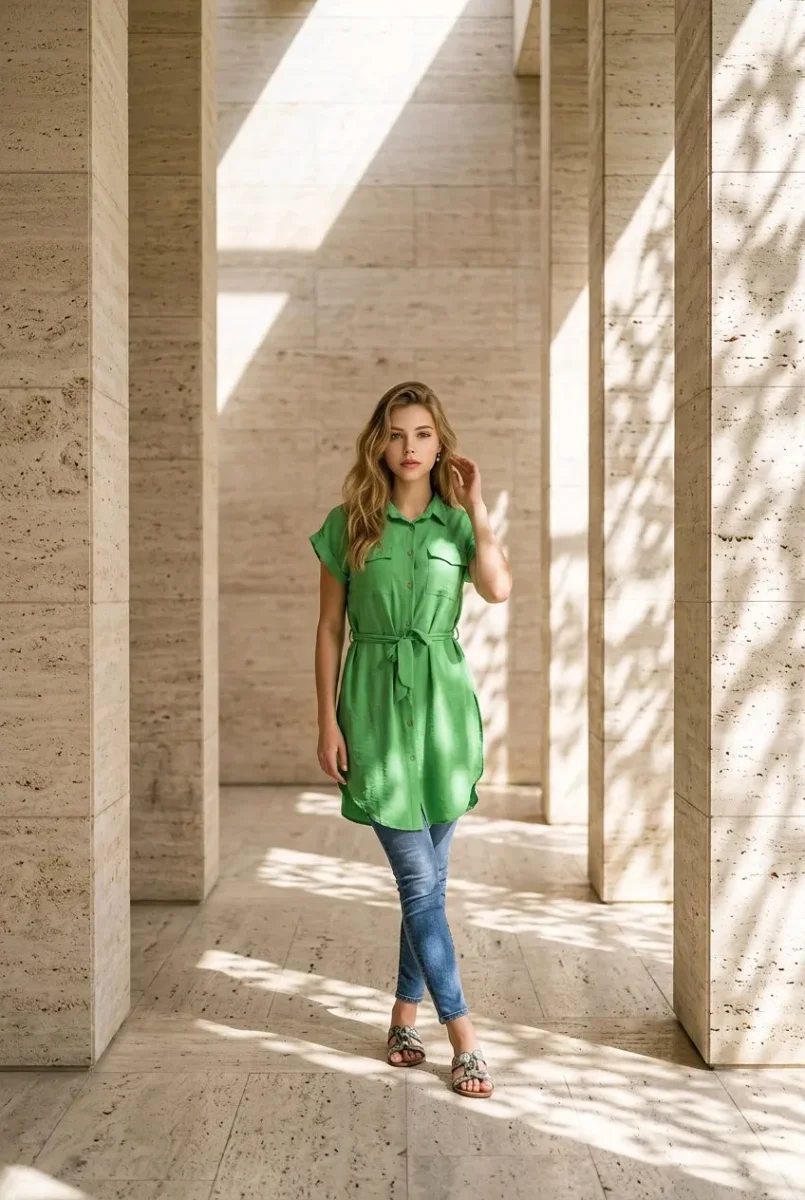 Vestido camisero con cinturón - Imagen 8