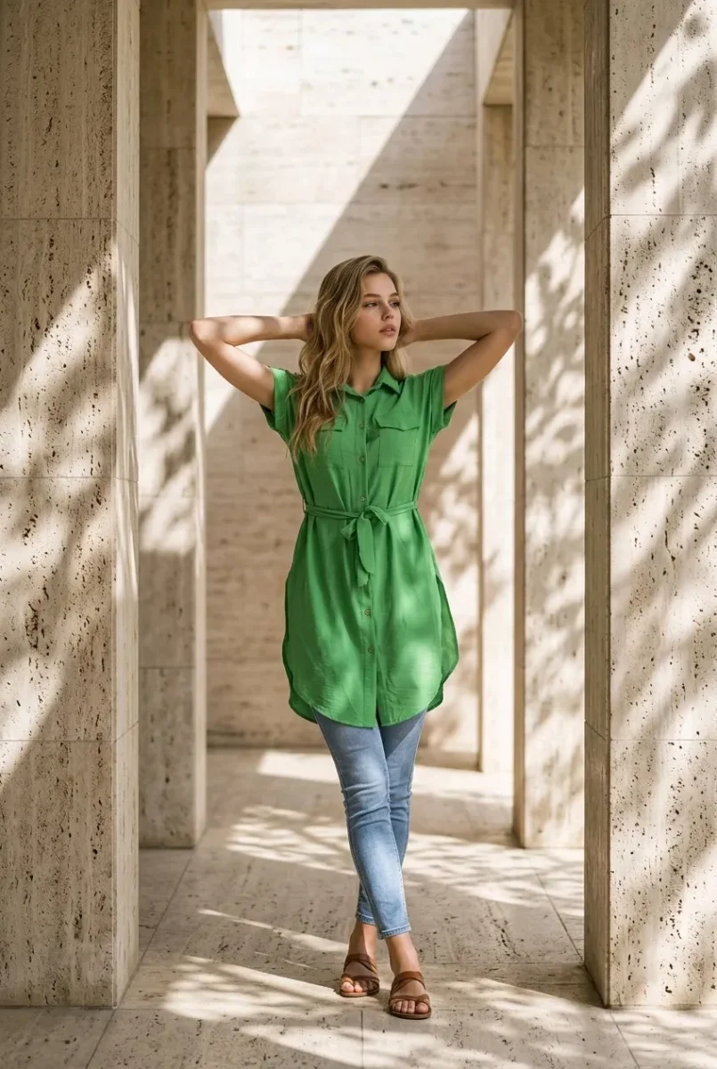 Vestido camisero con cinturón - Imagen 9