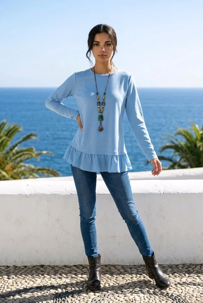 Camiseta manga larga con volante y collar - Imagen 3