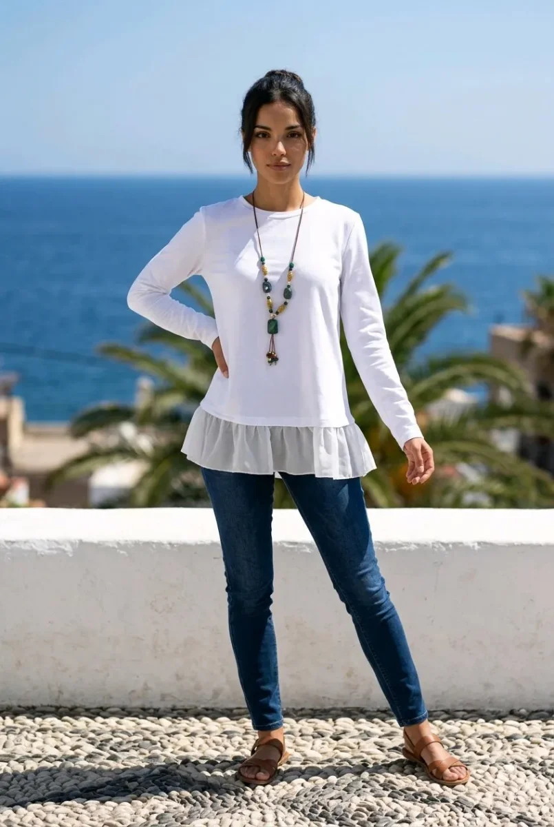 Camiseta manga larga con volante y collar - Imagen 8