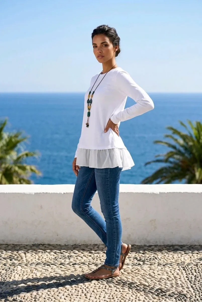 Camiseta manga larga con volante y collar - Imagen 9