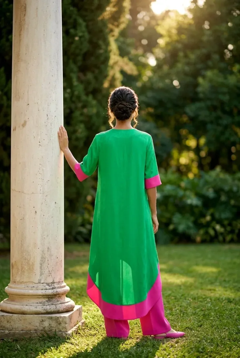 Conjunto de invitada Clara, diseño de blusa estilo kaftán y pantalón ancho - Imagen 5