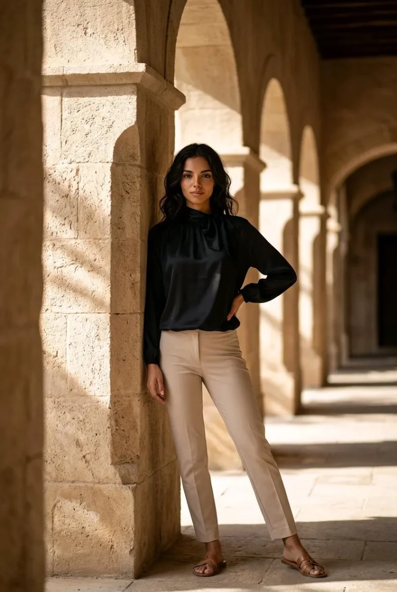 Blusa de satén con lazo - Imagen 5