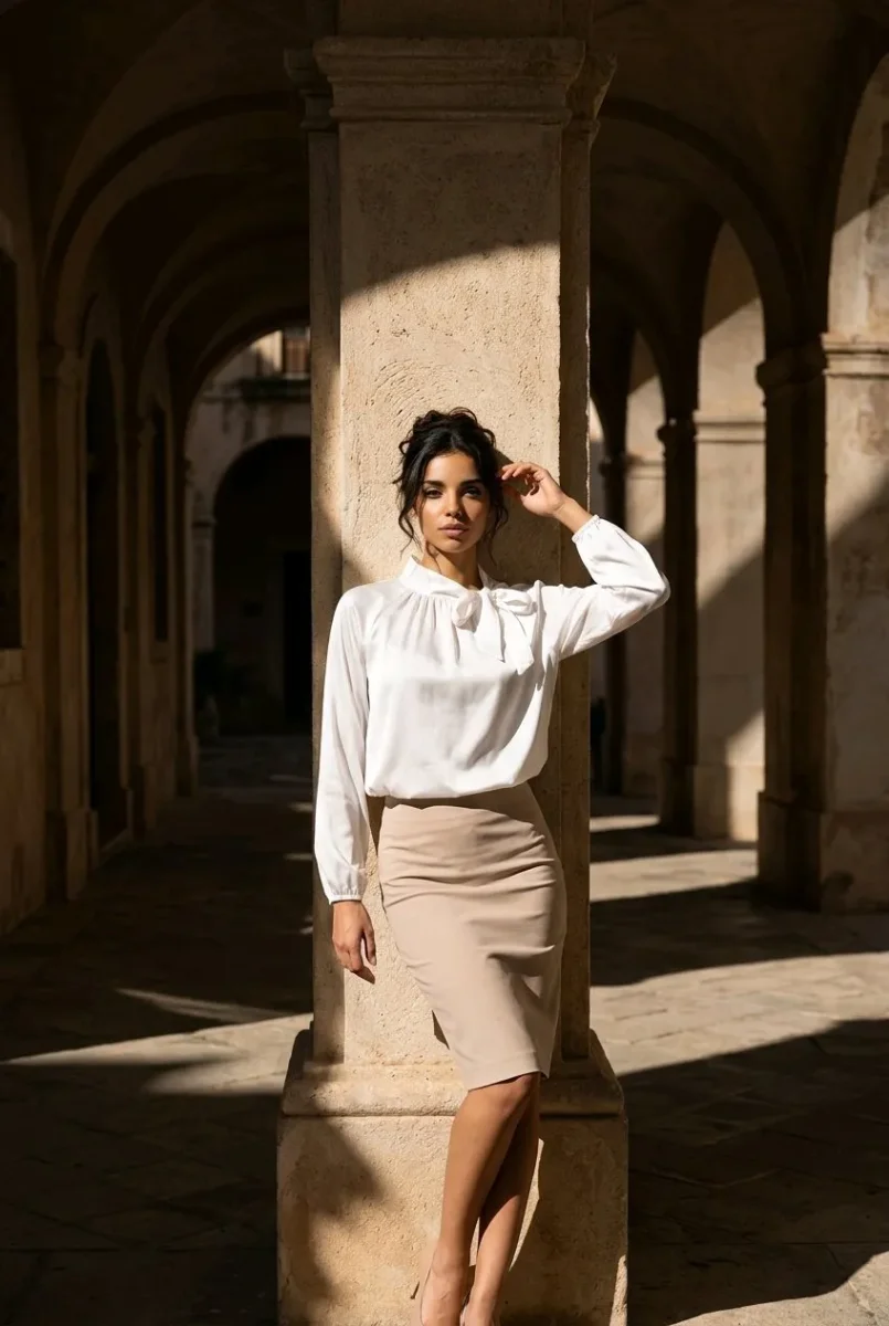 Blusa de satén con lazo - Imagen 9