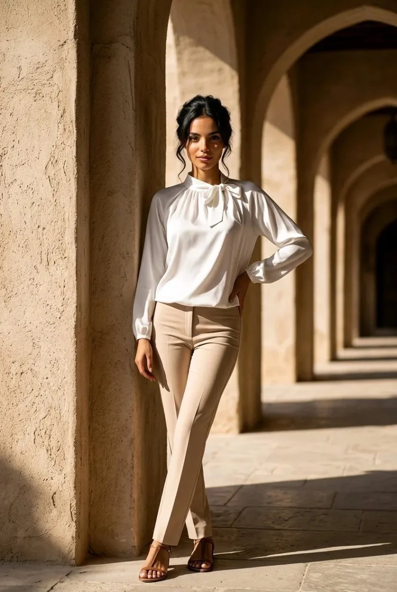 Blusa de satén con lazo - Imagen 8