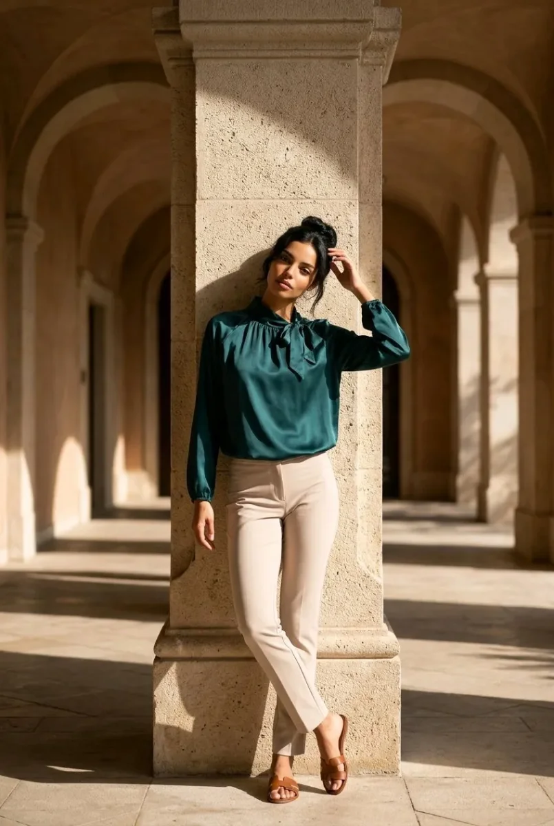 Blusa de satén con lazo