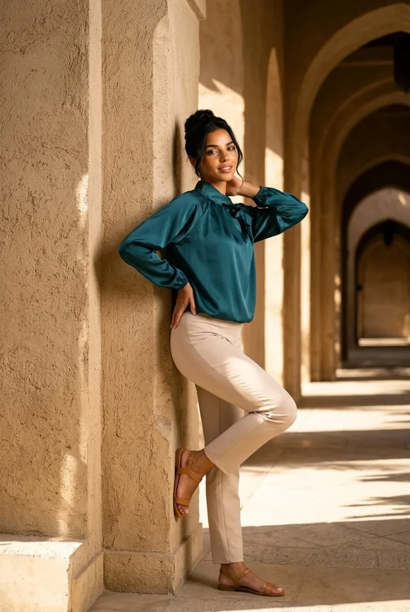 Blusa de satén con lazo - Imagen 3