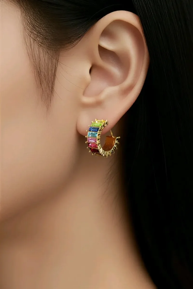 Pendientes diseño de aro abierto con cristales, Amarilis - Imagen 2