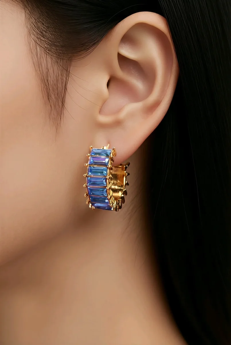 Pendientes diseño de aro abierto con cristales, Amarilis - Imagen 8