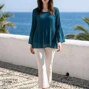 Blusa plisada de manga ancha