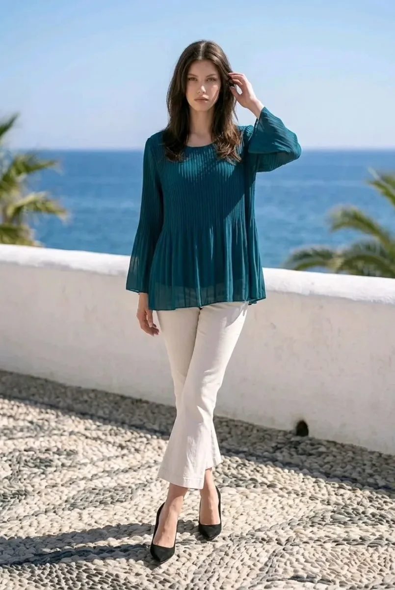 Blusa plisada de manga ancha - Imagen 3