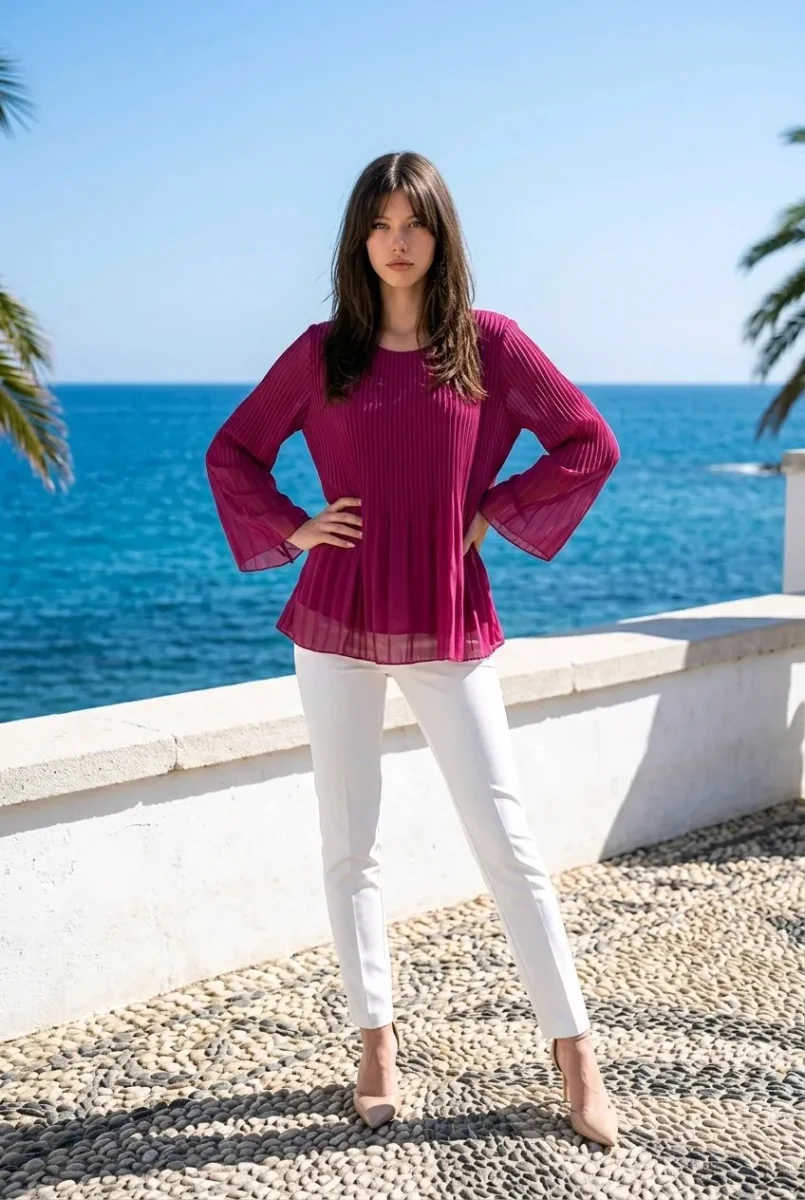 Blusa plisada de manga ancha - Imagen 5