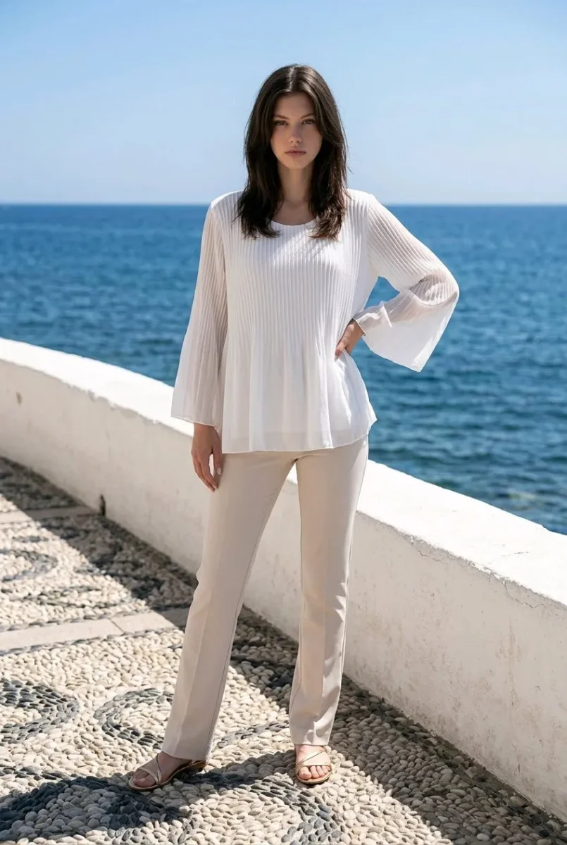 Blusa plisada de manga ancha - Imagen 7