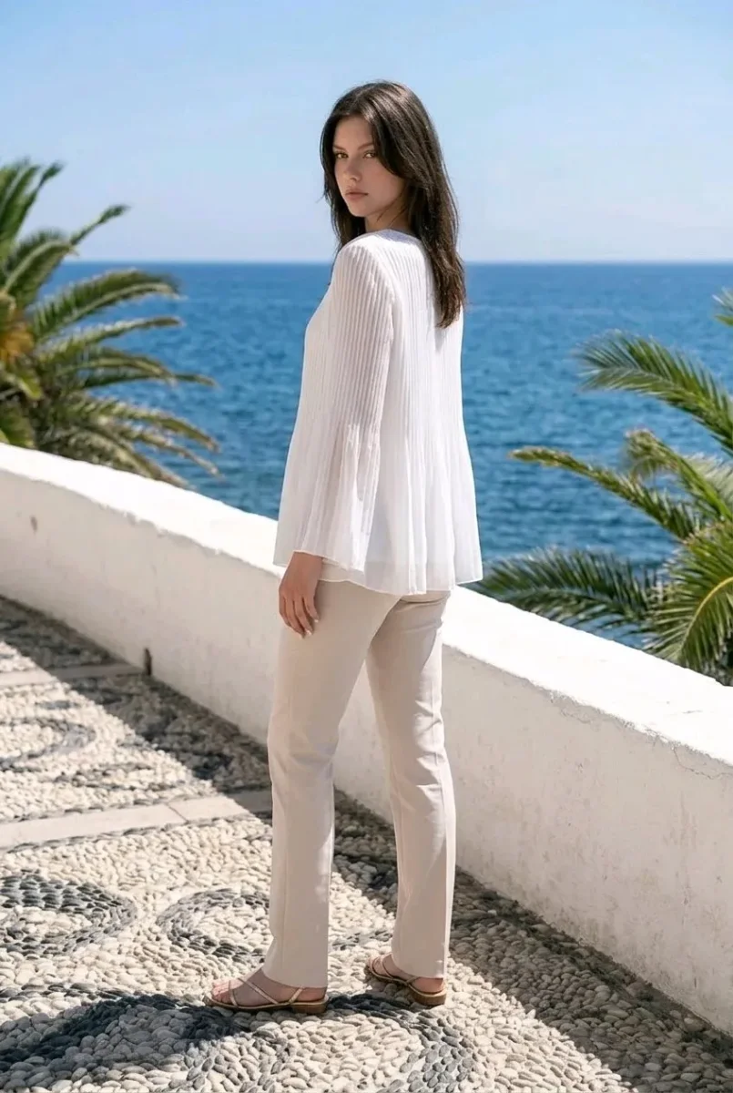 Blusa plisada de manga ancha - Imagen 8