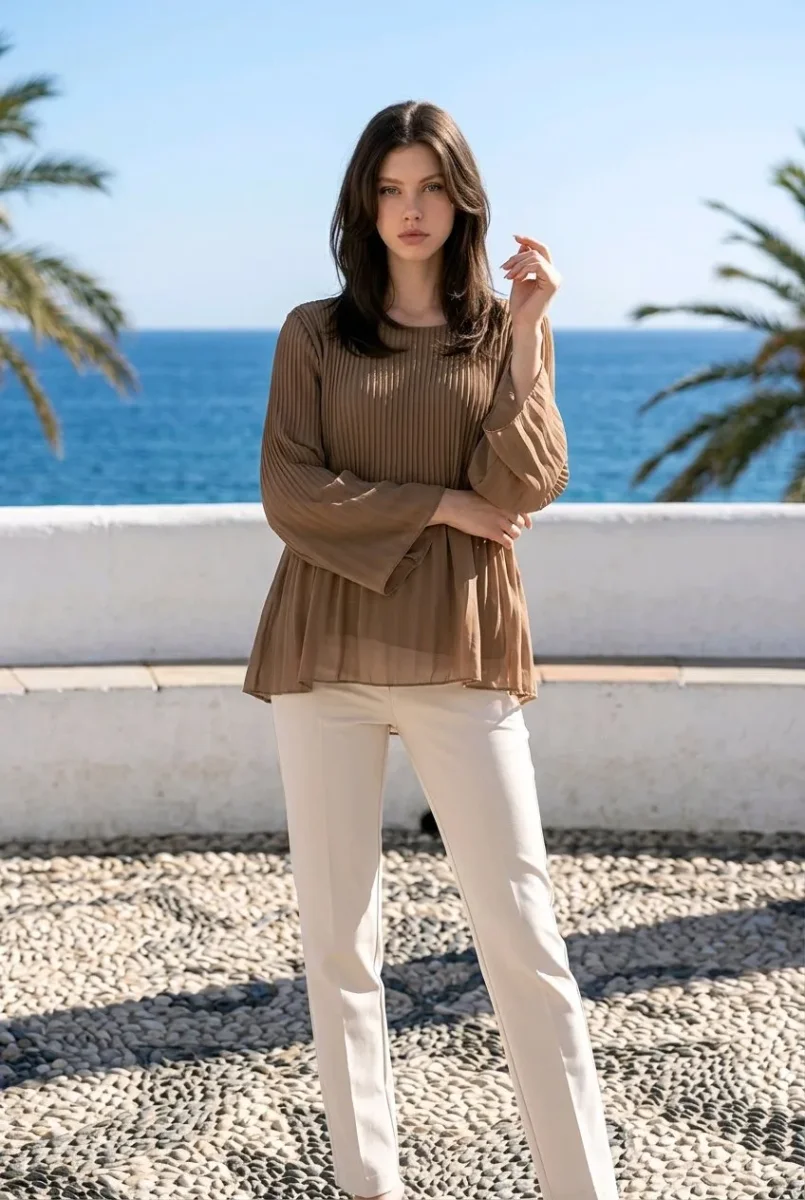 Blusa plisada de manga ancha - Imagen 9