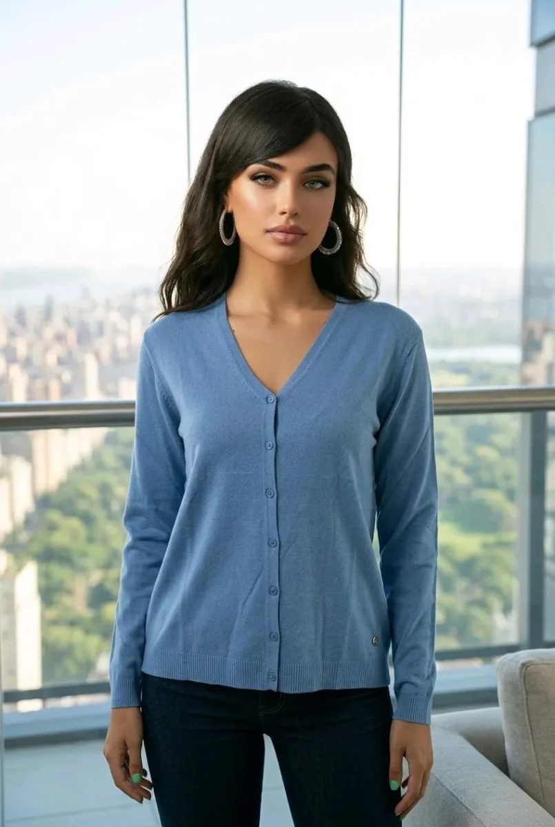 Chaqueta de punto con botones con cuello en v