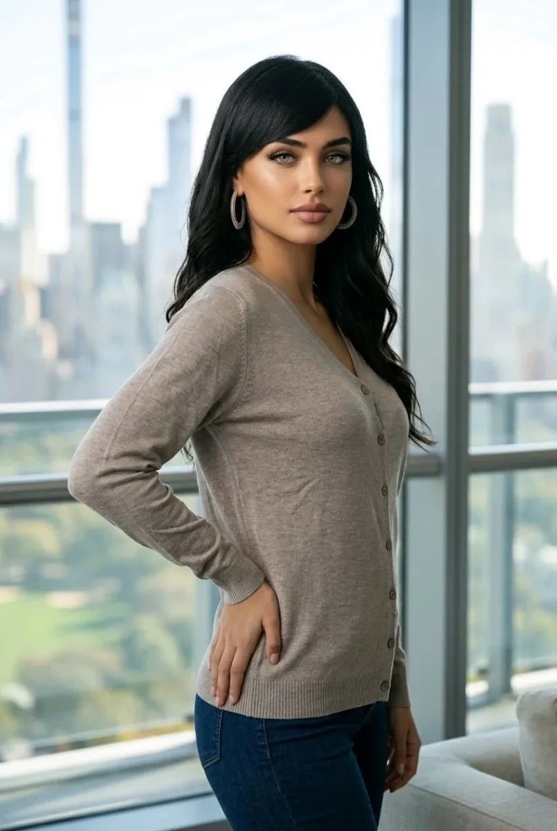 Chaqueta de punto con botones con cuello en v - Imagen 6