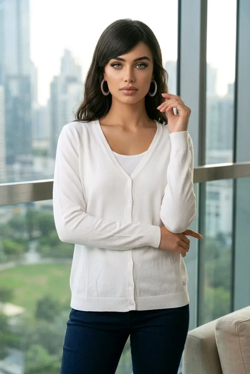 Chaqueta de punto con botones con cuello en v - Imagen 7