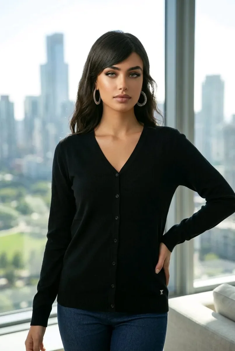 Chaqueta de punto con botones con cuello en v - Imagen 9