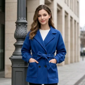 Chaqueta-abrigo 3/4 de paño con cinturón