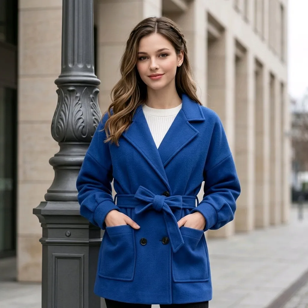 Chaqueta-abrigo 3/4 de paño con cinturón - Imagen 2