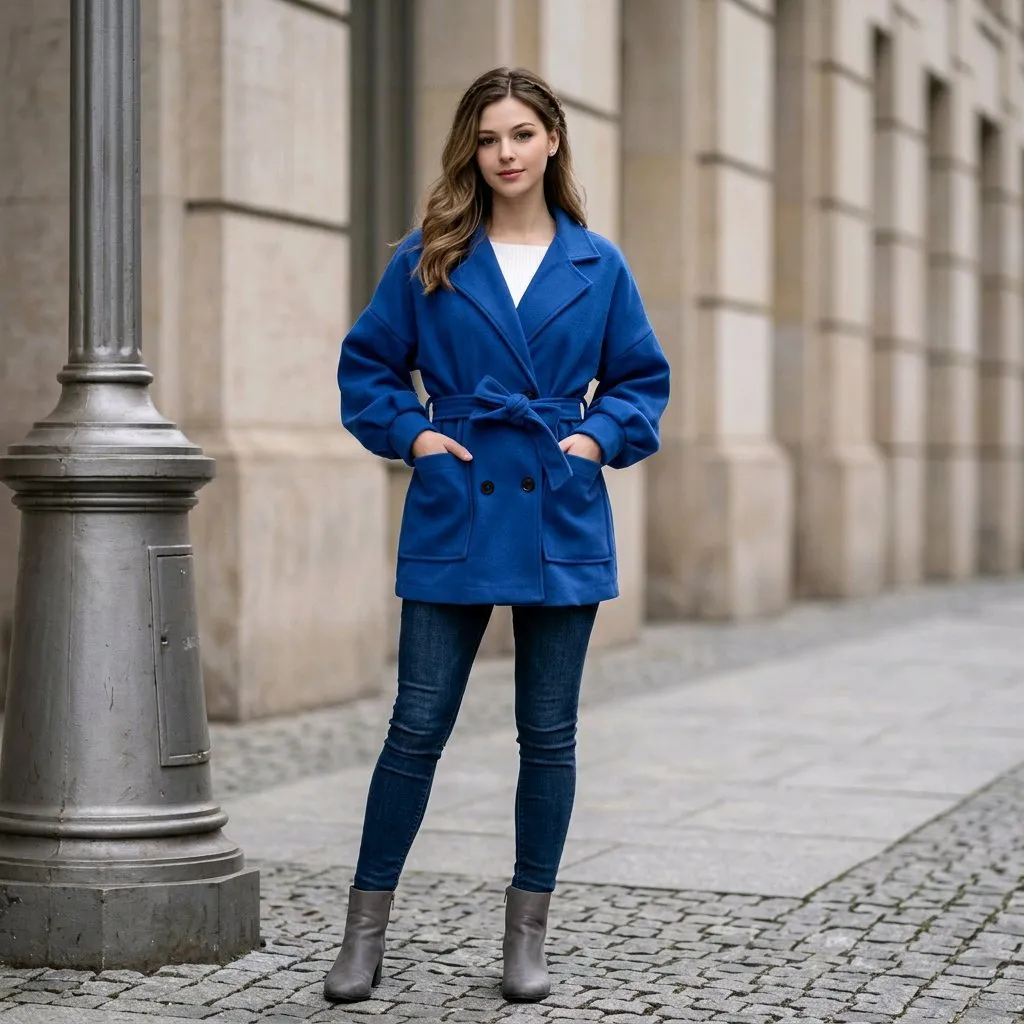 Chaqueta-abrigo 3/4 de paño con cinturón - Imagen 3