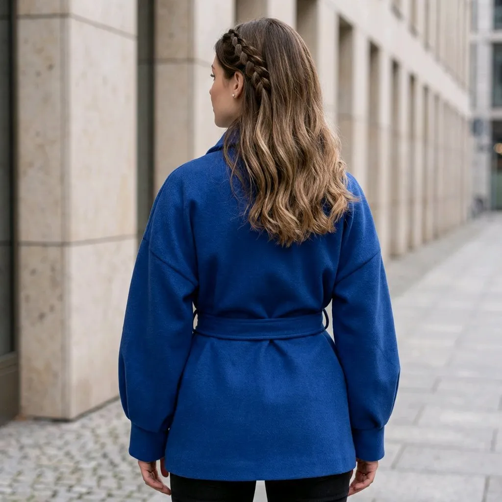 Chaqueta-abrigo 3/4 de paño con cinturón - Imagen 5