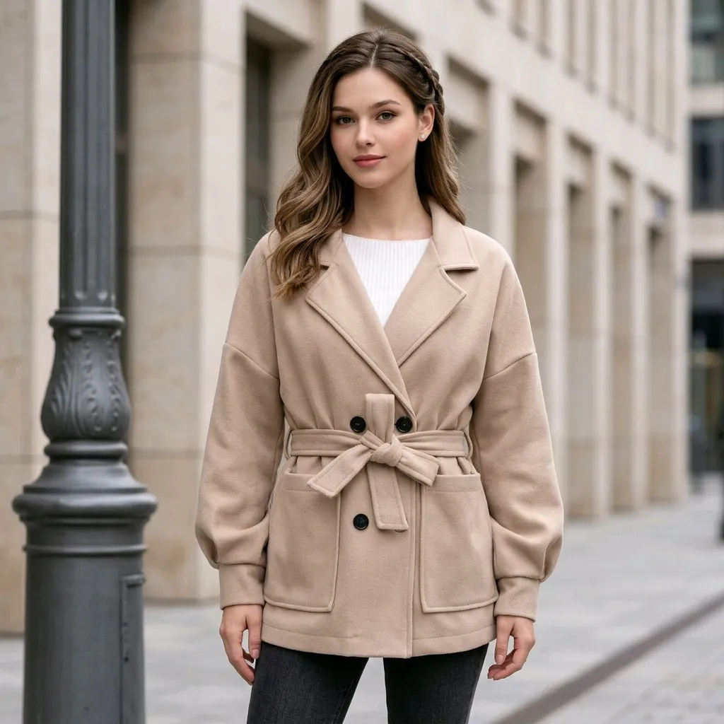 Chaqueta-abrigo 3/4 de paño con cinturón - Imagen 6