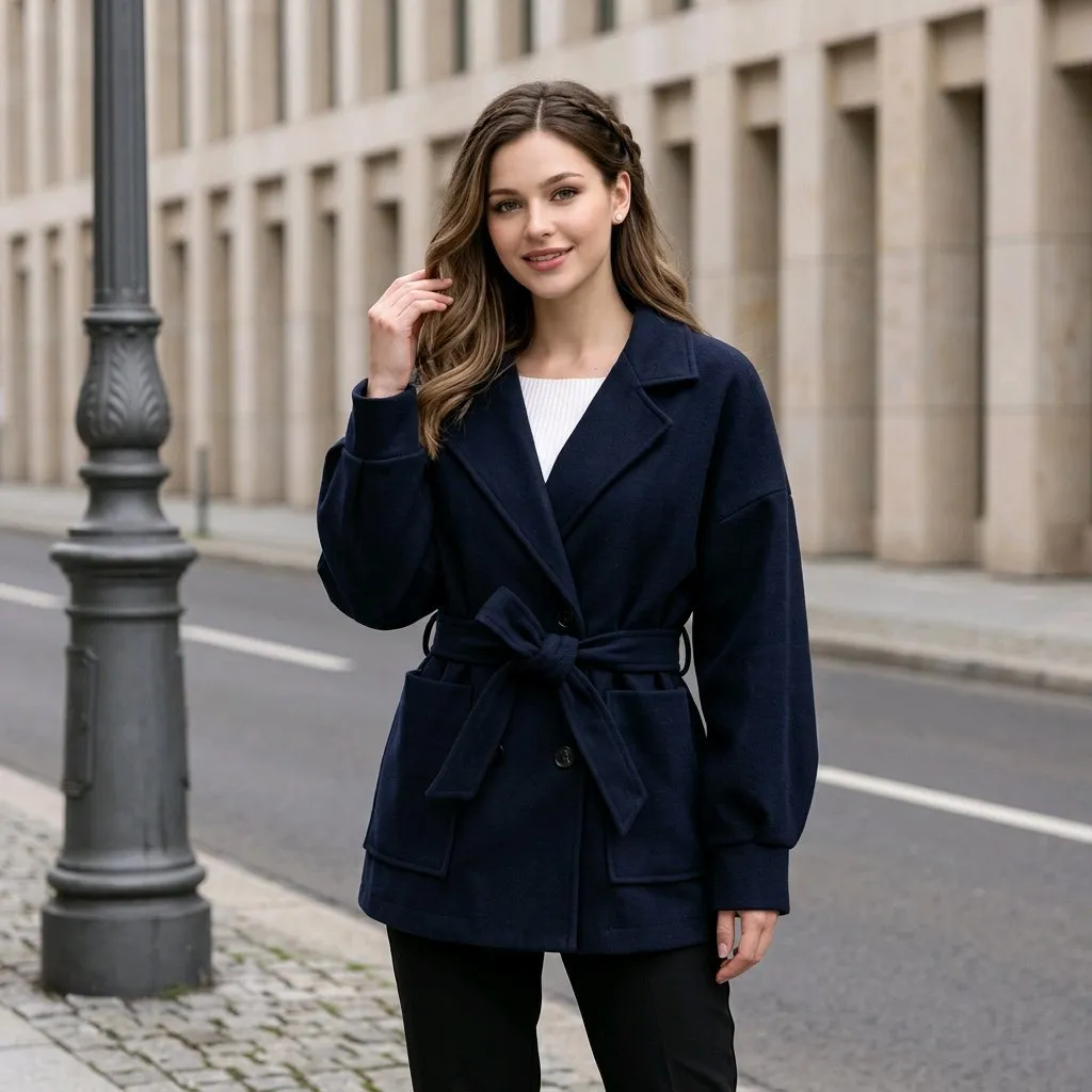 Chaqueta-abrigo 3/4 de paño con cinturón - Imagen 9