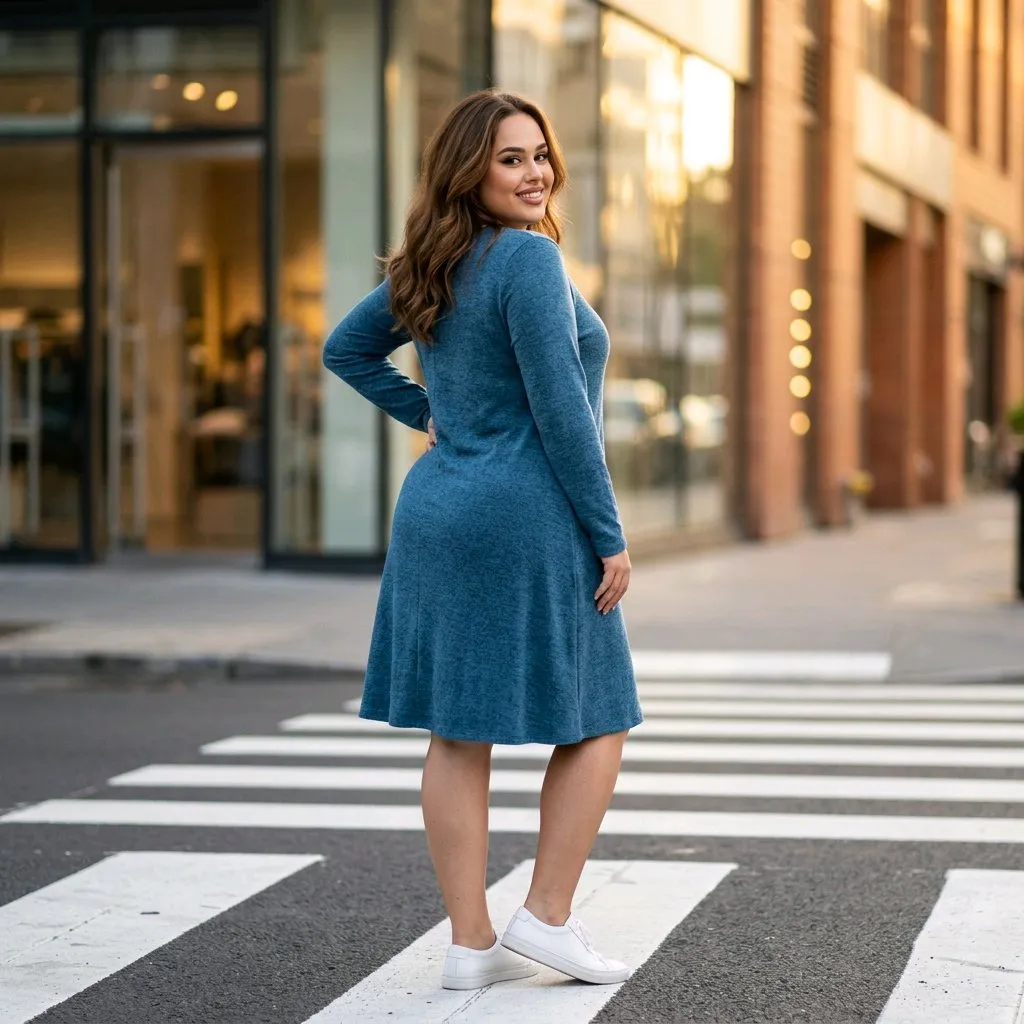 Vestido de punto suave, de manga larga y de diseño evasé - Imagen 7