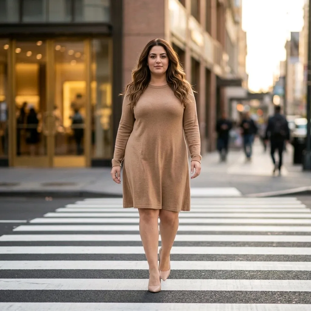Vestido de punto suave, de manga larga y de diseño evasé - Imagen 8