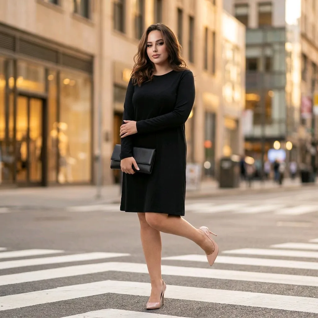 Vestido de punto suave, de manga larga y de diseño evasé