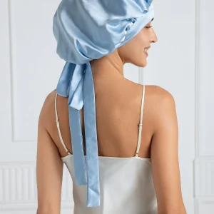 Gorro de dormir elegante de seda pura con cintas largas