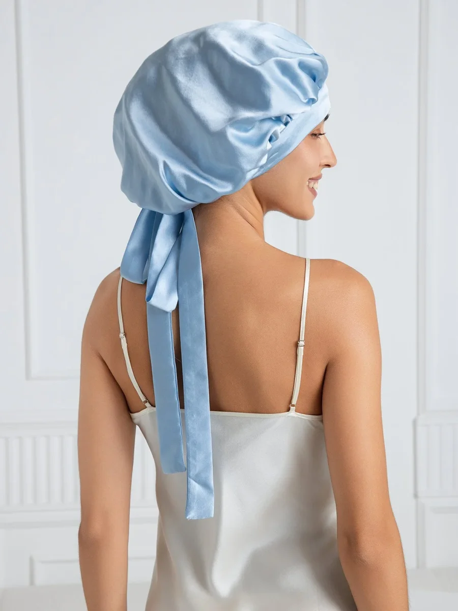 Gorro de dormir elegante de seda pura con cintas largas - Imagen 2