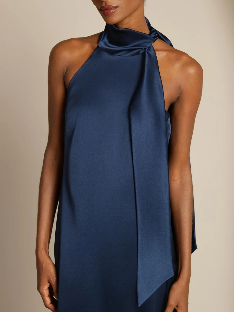 19Momme Seda Cuello Atado Vestido - Imagen 6